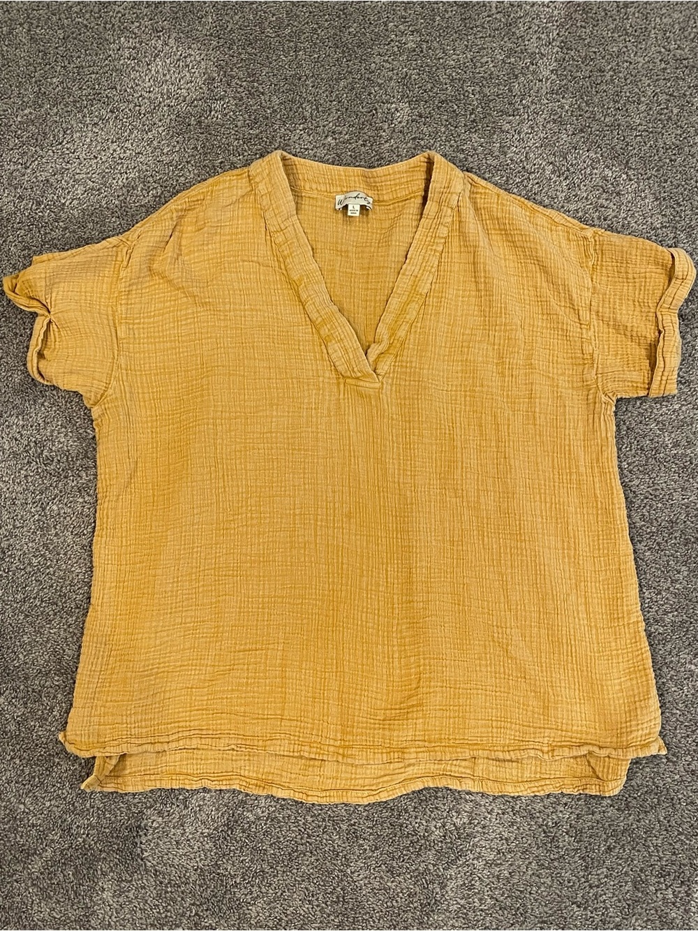 Wonderly Mustard Yellow Gauze Cotton Crop Top | Size L